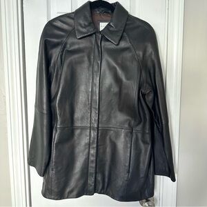 Worthington Genuine Lambskin Leather Coat Women’s Medium Zip Up Jacket Vtg Black